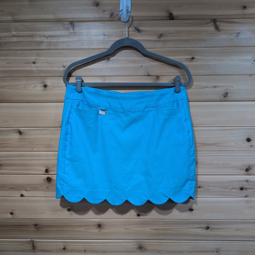 Lulu-B Turquoise Blue Scalloped Hem Pull On Skort Womens 14 Golf Tennis Active